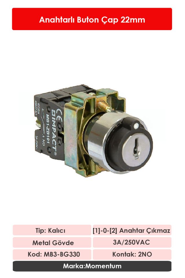 Impact 22mm Anahtarlı Buton 1-0-2 2NO MB3-BG330