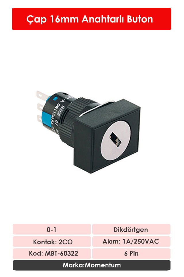 Momentum D16 Buton Anahtarlı 2CO 0-1 Dikdörtgen MBT-60322