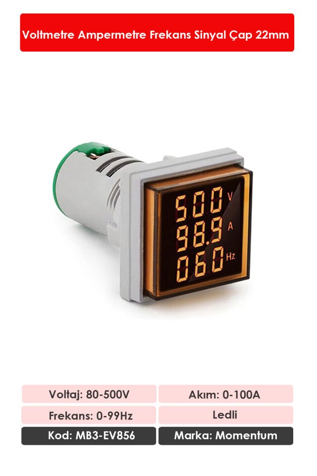 Momentum D22 Sinyal Led Volt/Amper/Frekans Metre 80-500V / 0-100A  /0-99Hz Sarı MB3-EV856