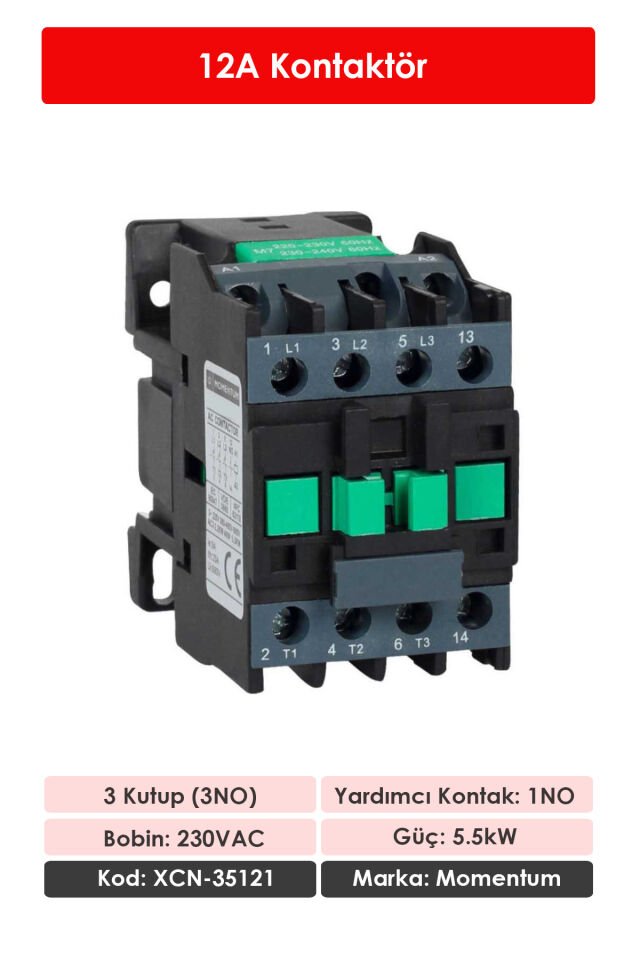 Momentum Kontaktör 12A 5.5kW 1NO XCN-35121