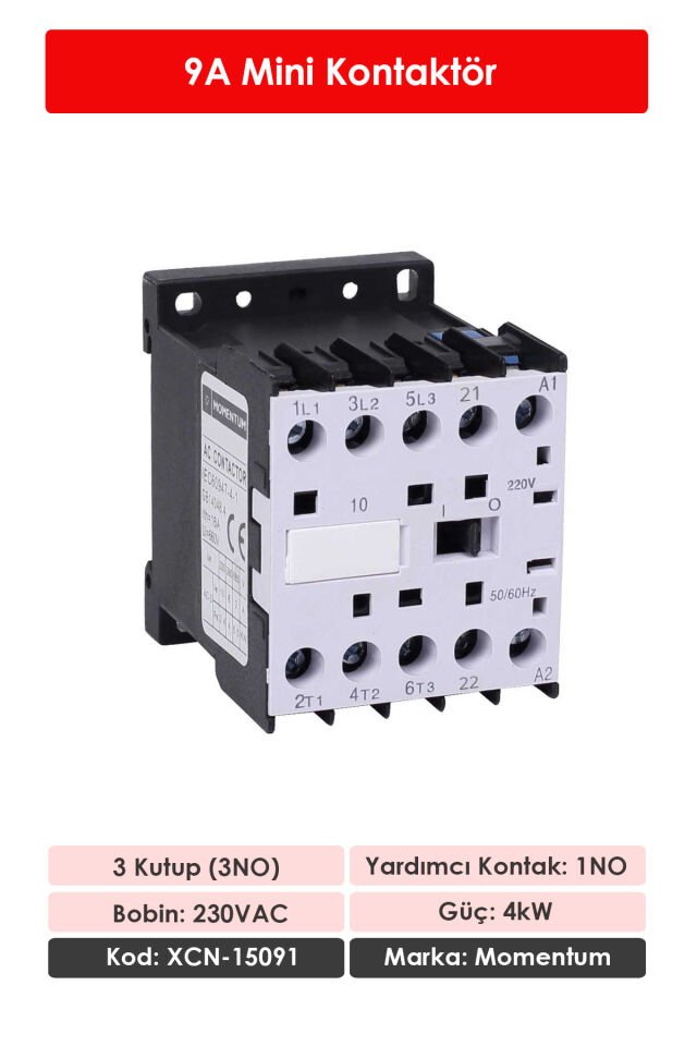 Momentum Kontaktör 230VAC 9A 4kW 1NO XCN-15091