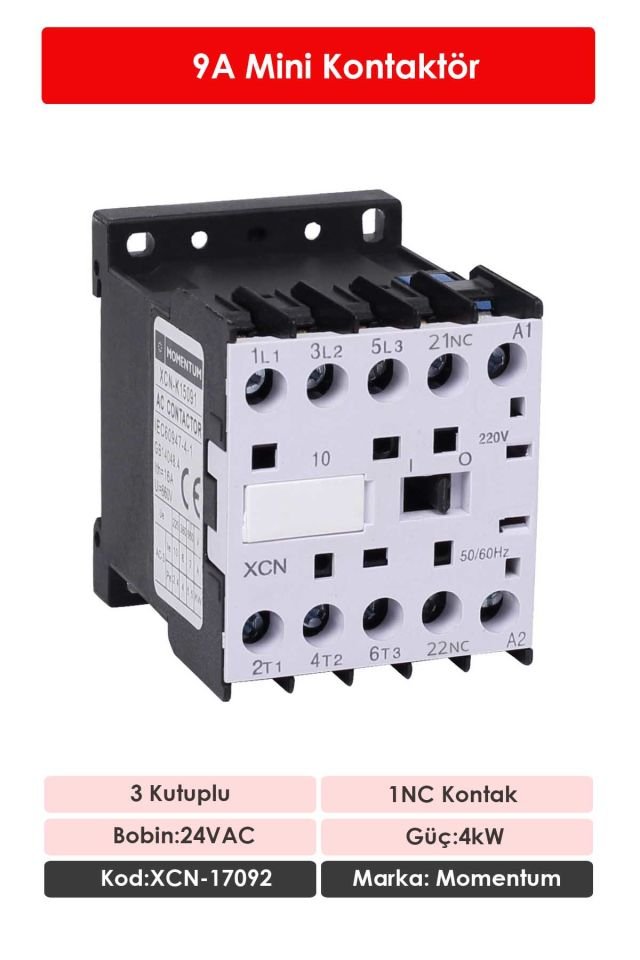 Momentum Kontaktör 24VAC 9A 4kW 1NC XCN-17092