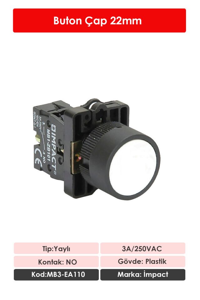 Impact 22mm Yaylı Buton Beyaz NO MB3-EA110