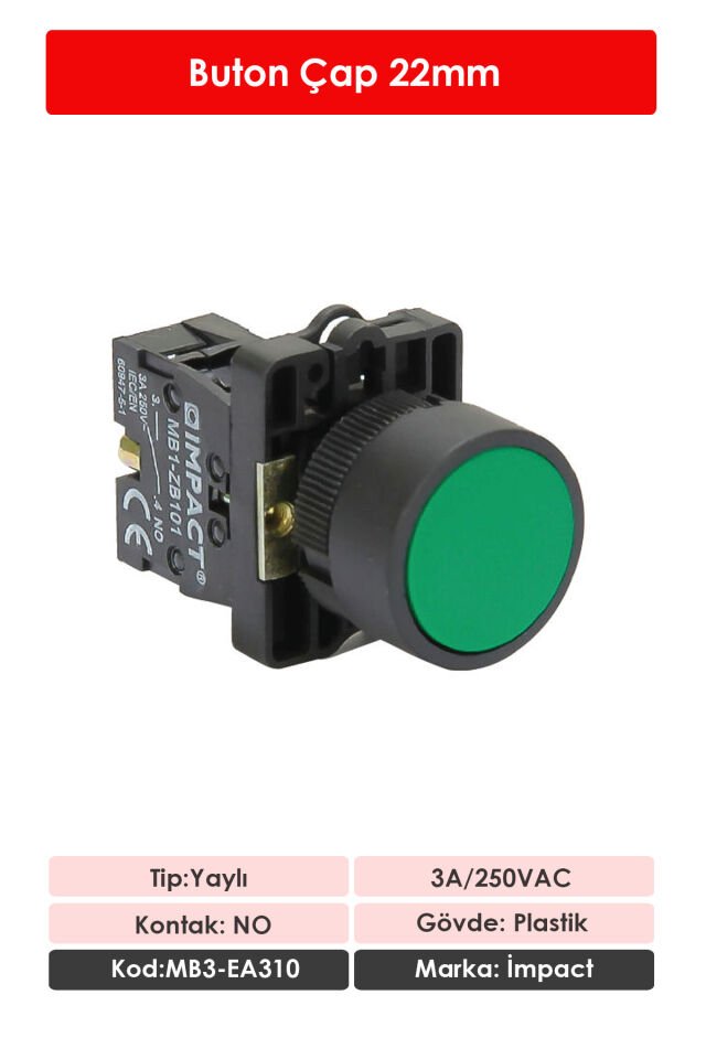 Impact 22mm Yaylı Buton Yeşil NO MB3-EA310