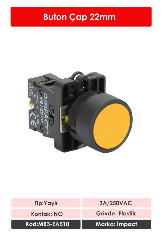 Impact 22mm Yaylı Buton Sarı NO MB3-EA510