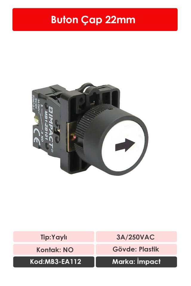 Impact 22mm İşaretli Yaylı Buton Beyaz NO MB3-EA112