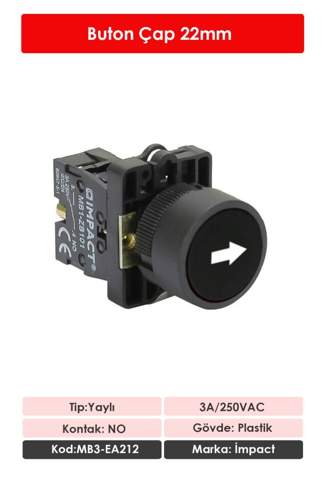 Impact 22mm İşaretli Yaylı Buton Siyah NO MB3-EA212