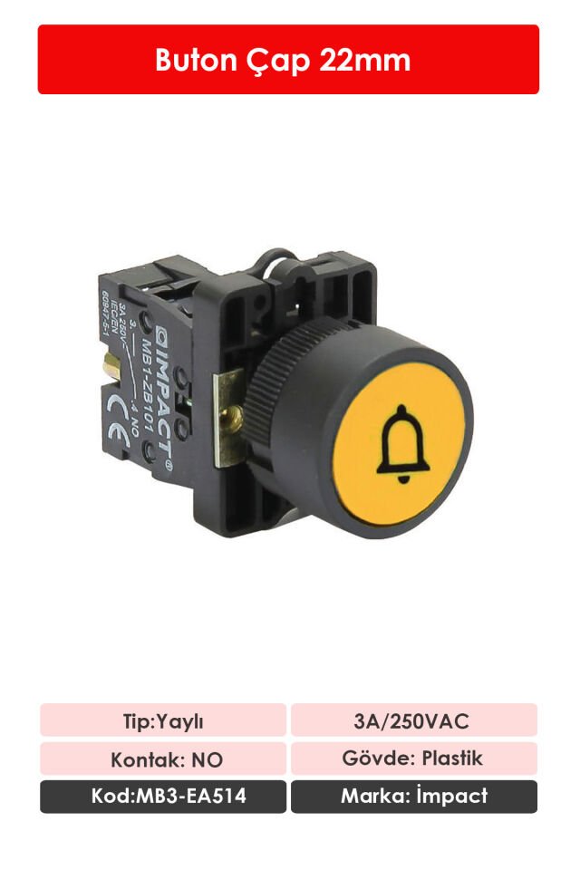 Impact 22mm İşaretli Yaylı Buton Sarı NO MB3-EA514
