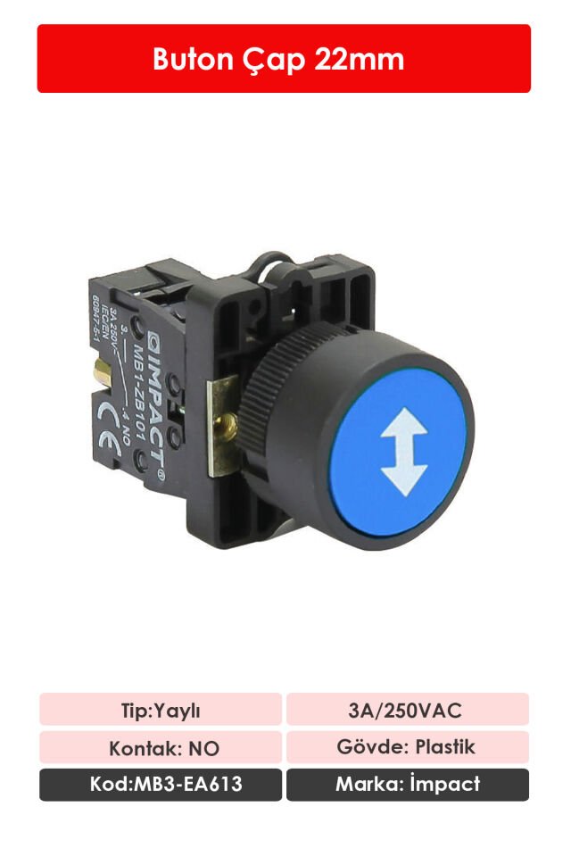 Impact 22mm İşaretli Yaylı Buton Mavi NO MB3-EA613
