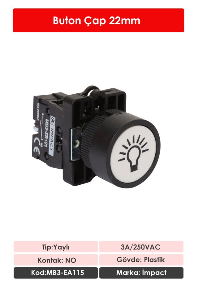 Impact 22mm İşaretli Buton Beyaz NO MB3-EA115