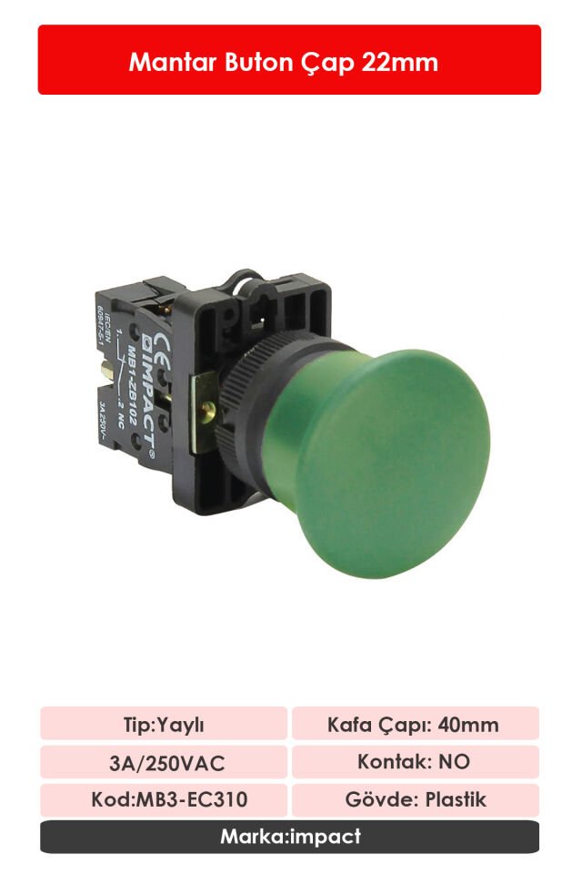 Impact 22mm Mantar Buton Yeşil NO MB3-EC310