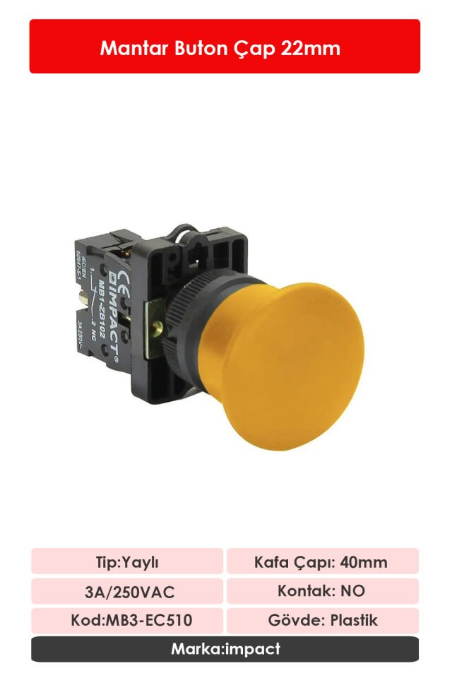 Impact 22mm Mantar Buton Sarı NO MB3-EC510