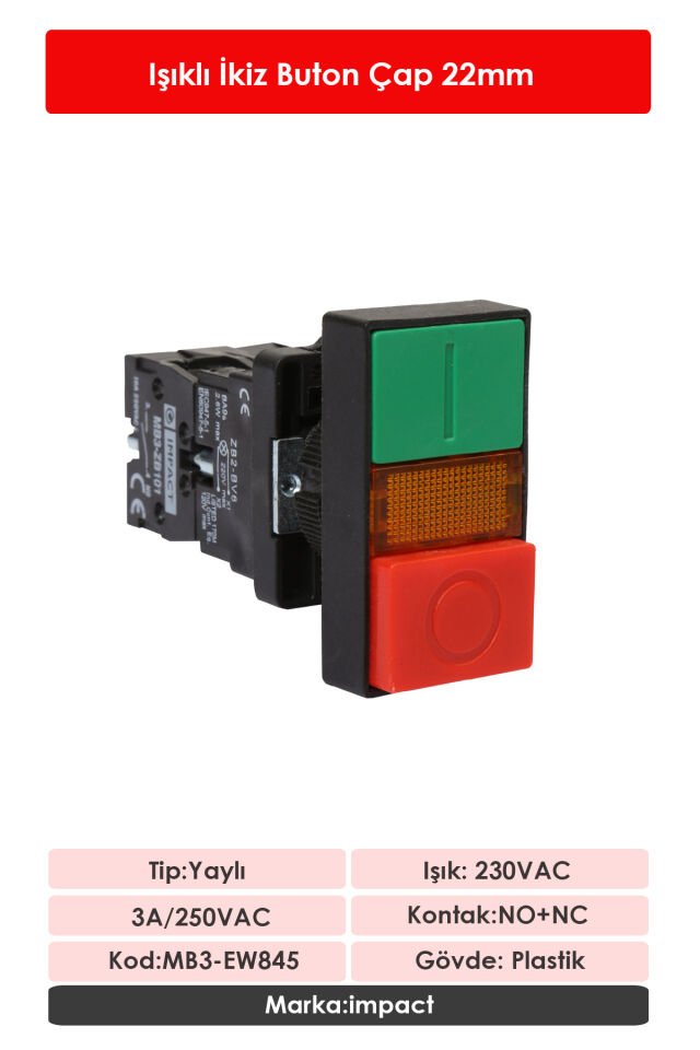 Impact 22mm Işıklı İkiz Buton Kırmızı-Yeşil NO+NC MB3-EW845