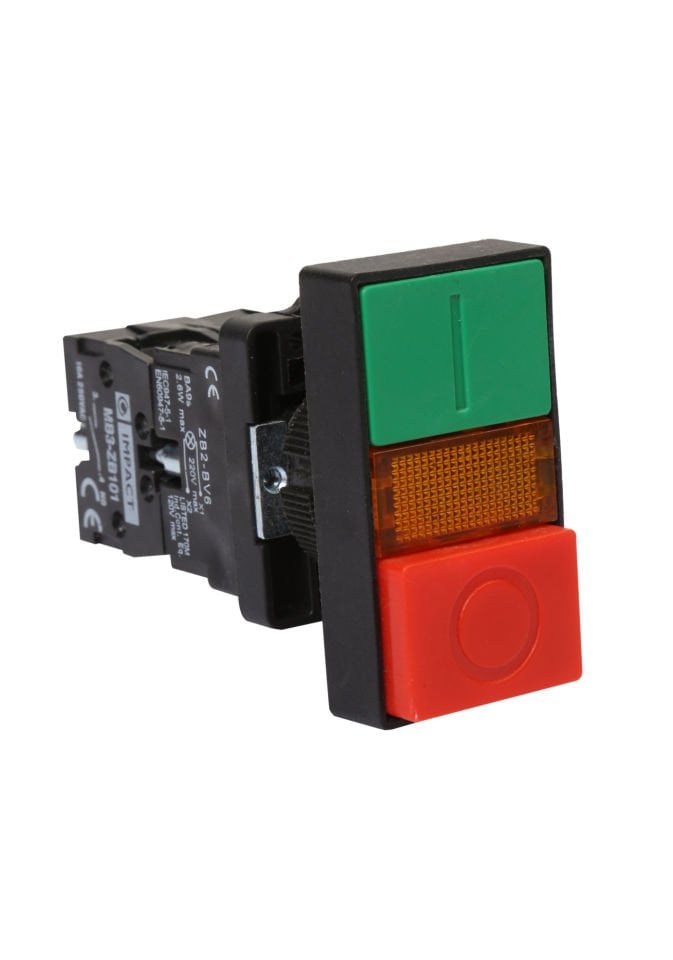 Impact 22mm Işıklı İkiz Buton Kırmızı-Yeşil NO+NC MB3-EW845