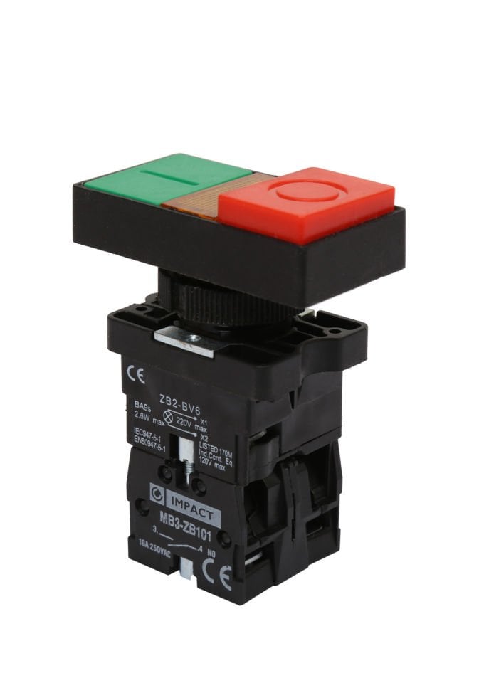 Impact 22mm Işıklı İkiz Buton Kırmızı-Yeşil NO+NC MB3-EW845