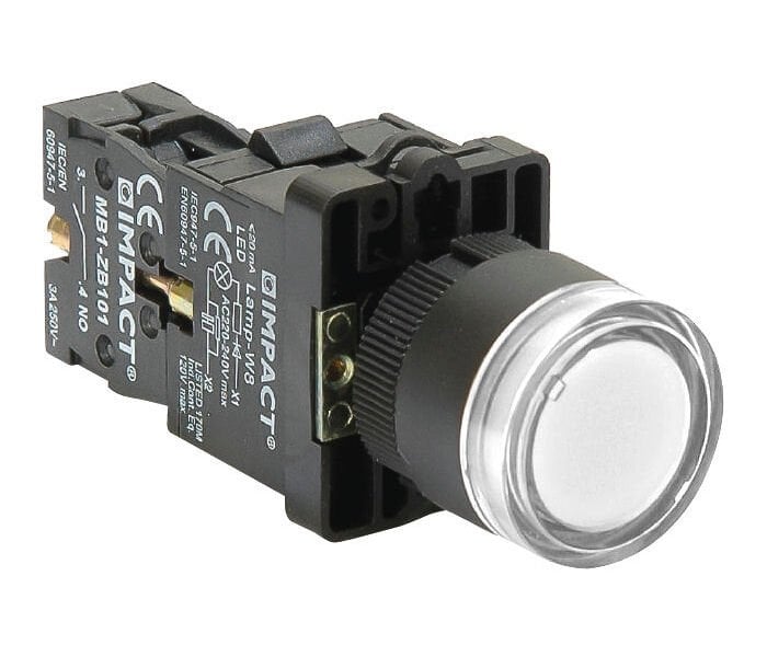 Impact 22mm Işıklı Buton Beyaz NO MB3-EW611