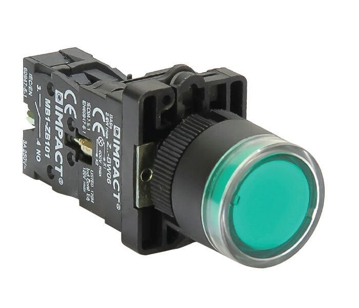 Impact 22mm Işıklı Buton Yeşil NO MB3-EW631