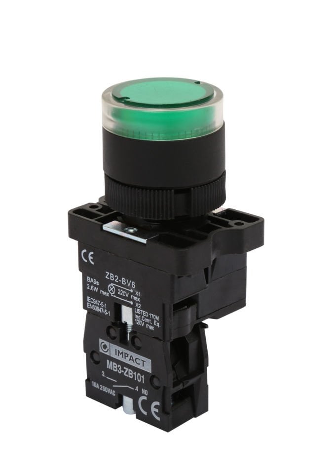 Impact 22mm Işıklı Buton Yeşil NO MB3-EW631