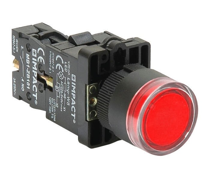 Impact 22mm Işıklı Buton Kırmızı NC MB3-EW642