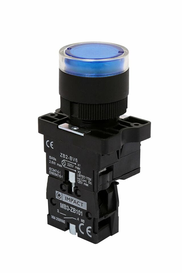 Impact 22mm Işıklı Buton Mavi NO MB3-EW661