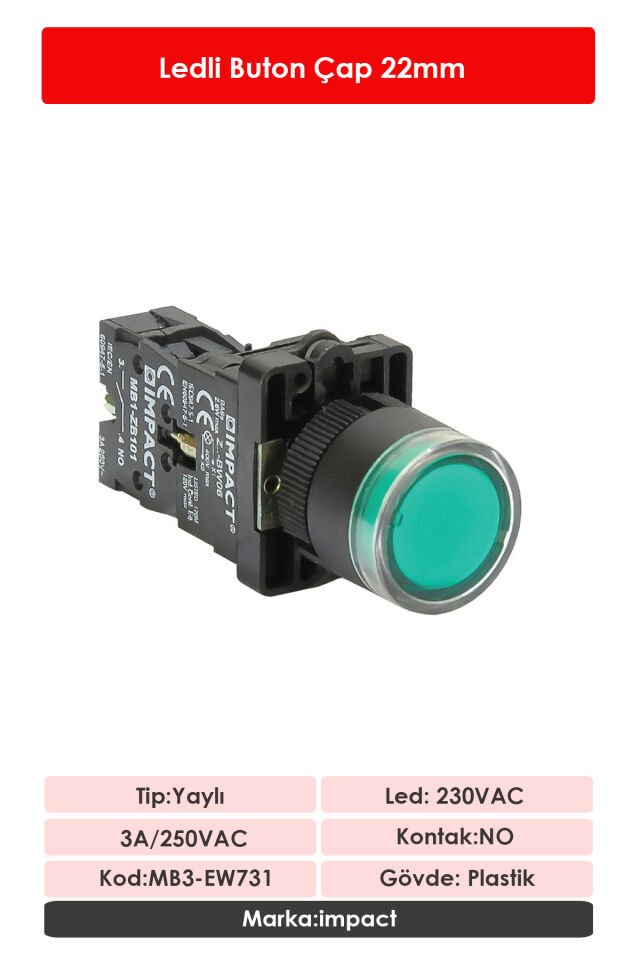 Impact 22mm Ledli Buton Yeşil NO MB3-EW731