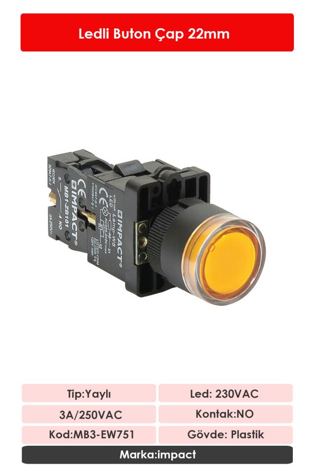 Impact 22mm Ledli Buton Sarı NO MB3-EW751