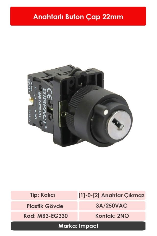 Impact 22mm Anahtarlı Buton 1-0-2 2NO MB3-EG330