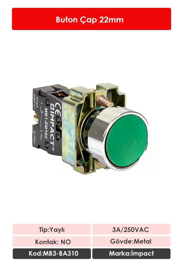Impact 22mm Yaylı Buton Yeşil NO MB3-BA310