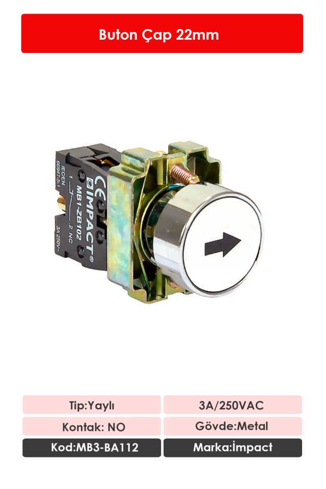 Impact 22mm İşaretli Buton Beyaz NO MB3-BA112