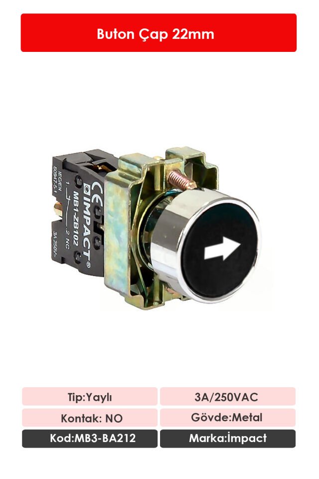 Impact 22mm İşaretli Buton Siyah NO MB3-BA212