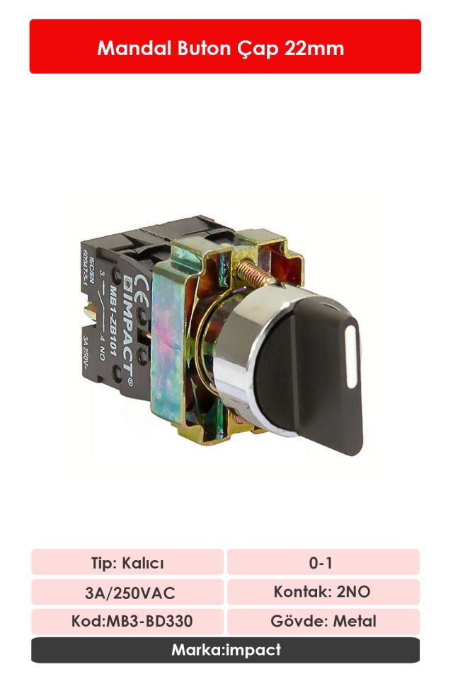 Impact 22mm Kalıcı Mandal Buton 1-0-2 2NO MB3-BD330