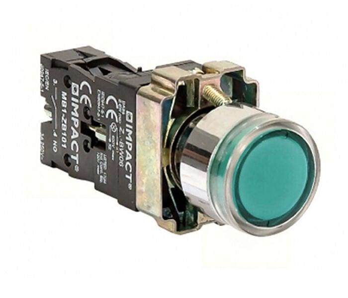 Impact 22mm Işıklı Buton Yeşil NO MB3-BW631