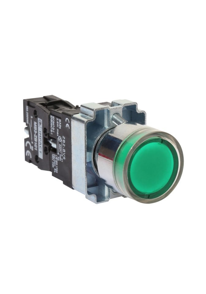 Impact 22mm Işıklı Buton Yeşil NO MB3-BW631