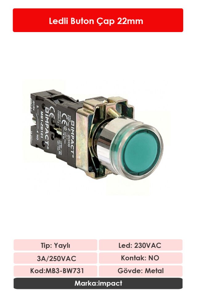 Impact 22mm Ledli Buton Yeşil NO MB3-BW731