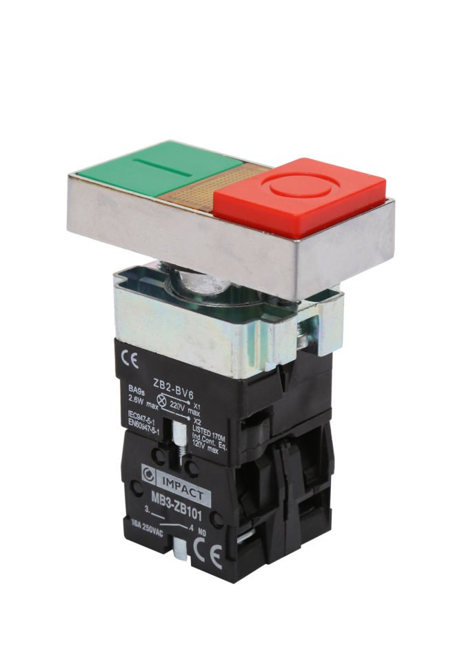 Impact 22mm Işıklı İkiz Buton Kırmızı-Yeşil NO+NC MB3-BW845