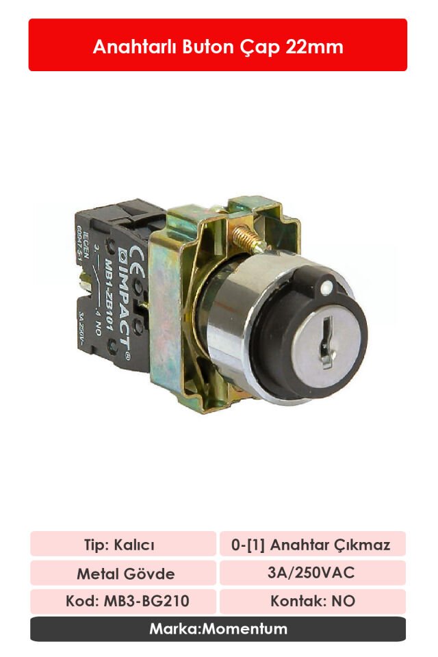 Impact 22mm Anahtarlı Buton 0-1 NO MB3-BG210