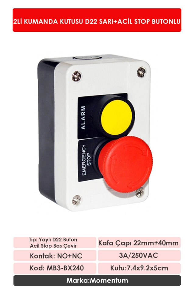 Impact Kutulu Alarm Acil Stoplu 230VAC MB3-BX240