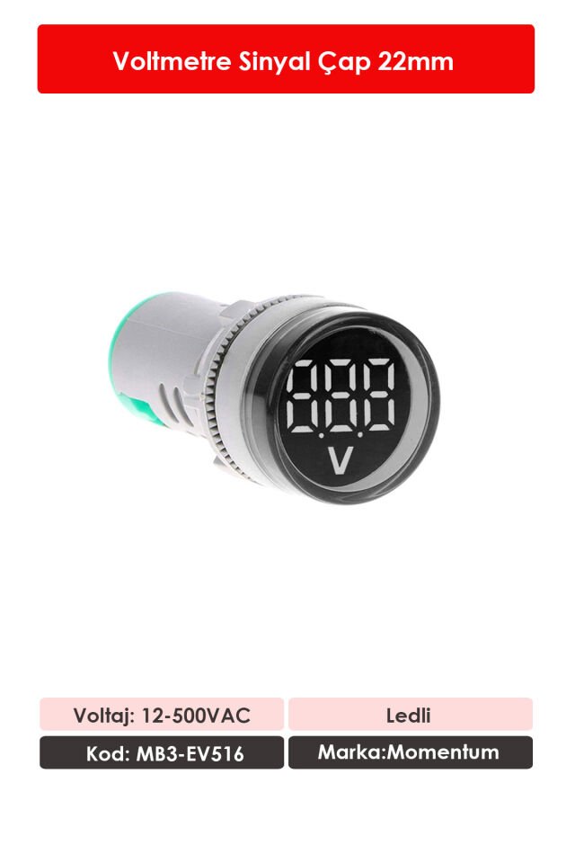 Momentum 22m Voltmetre Sinyal Lambası 12-500VAC Beyaz MB3-EV516
