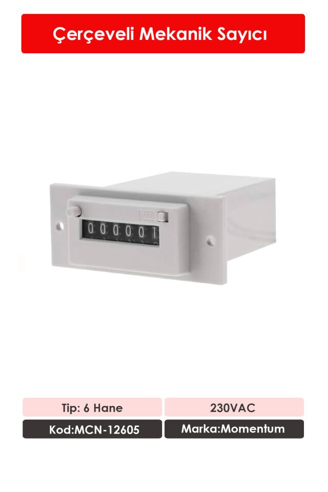 Momentum Mekanik Sayıcı Resetli 6 Hane 220VAC MCN-12605