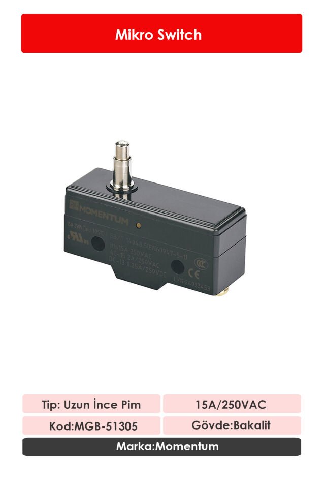 Momentum Mikro Switch Uzun İnce Pim NO+NC MGB-51305