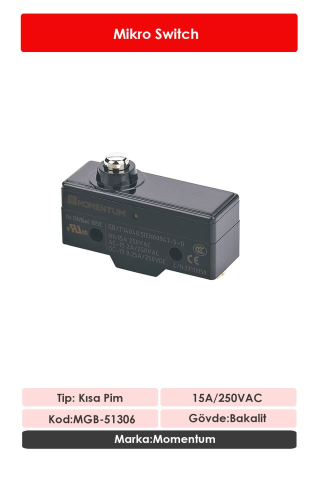 Momentum Mikro Switch Kısa Pim NO+NC MGB-51306