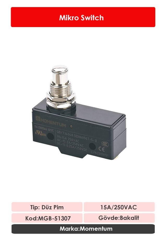 Momentum Mikro Switch Düz Pim NO+NC MGB-51307