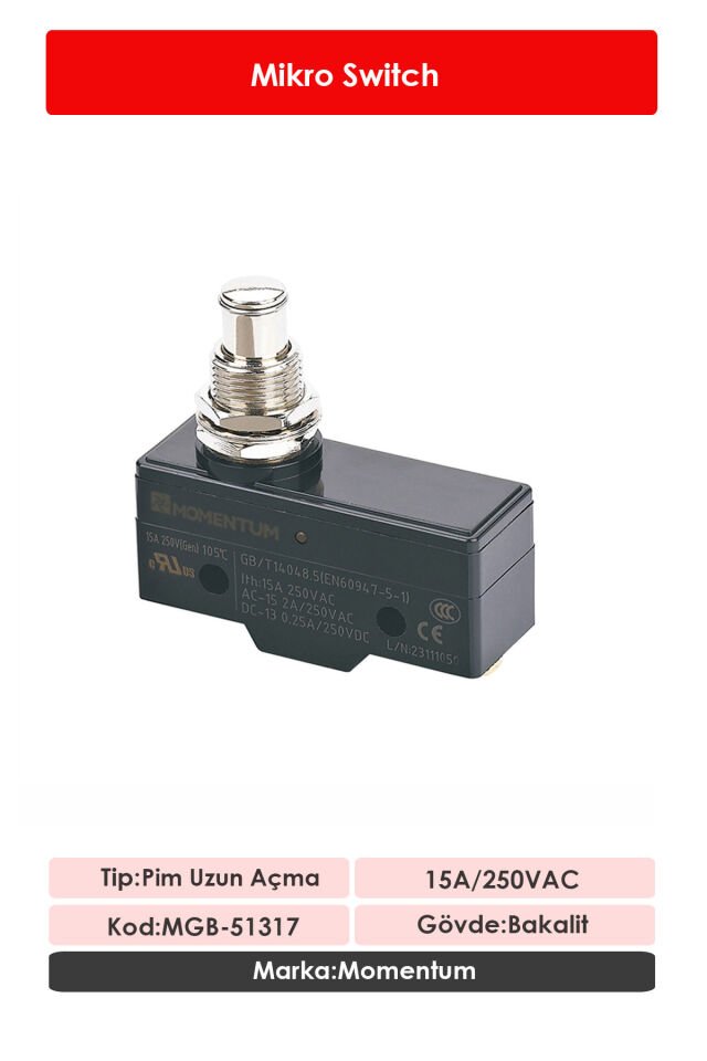 Momentum Mikro Switch Düz Pim Uzun Açma NO+NC MGB-51317