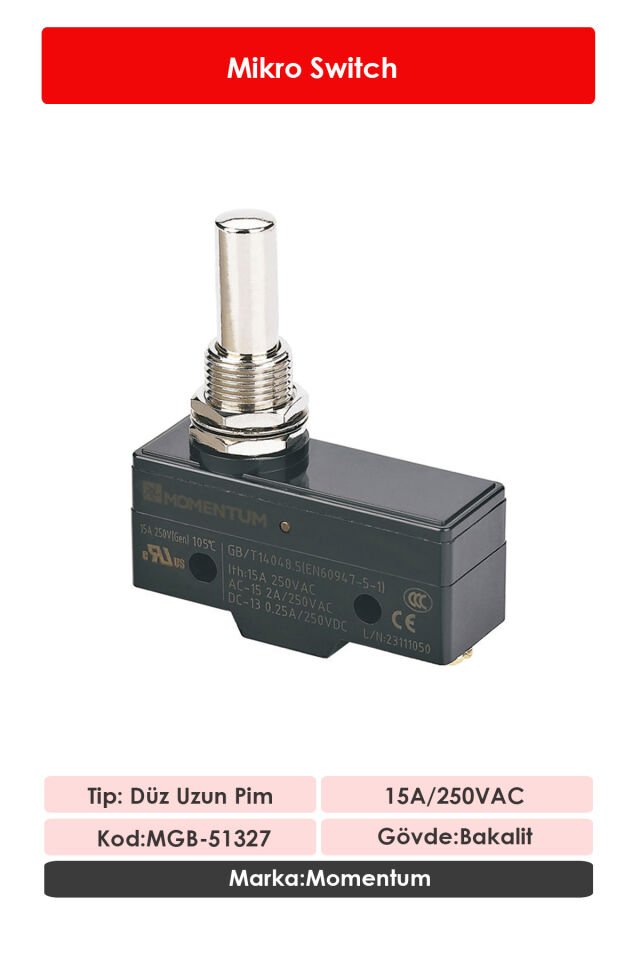 Momentum Mikro Switch Düz Uzun Pim NO+NC MGB-51327
