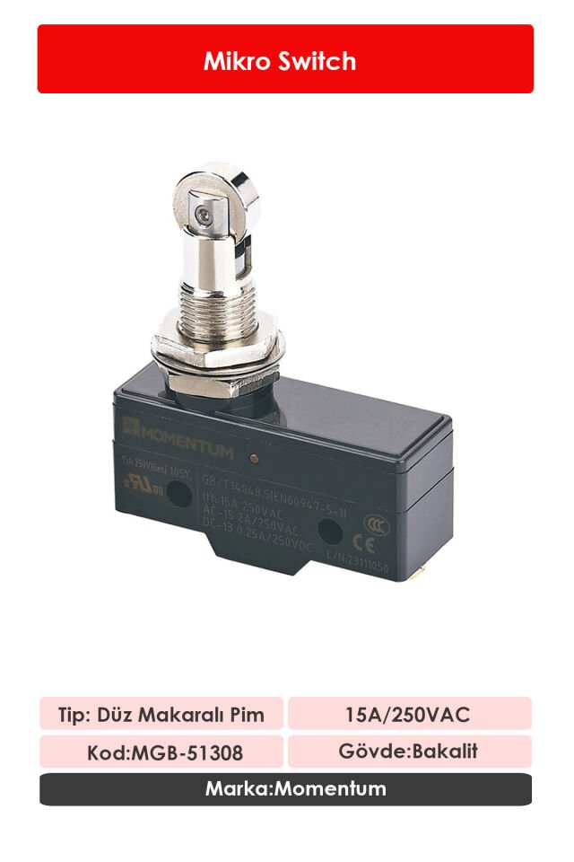 Momentum Mikro Switch Düz Makaralı Pim NO+NC MGB-51308