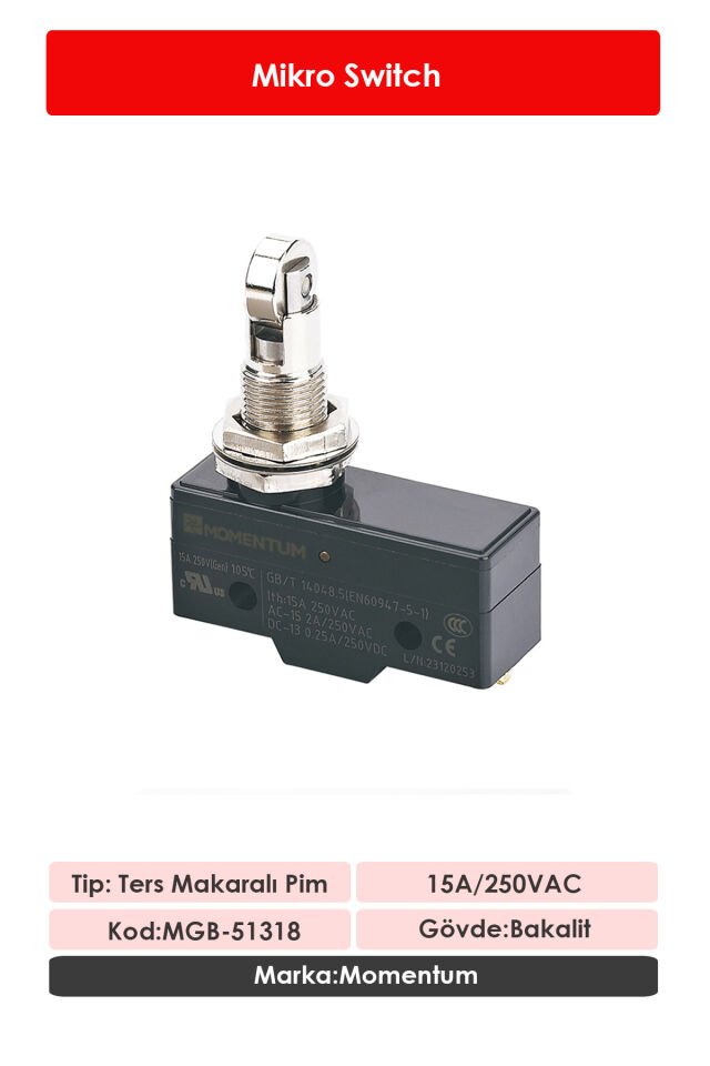 Momentum Mikro Switch Ters Makaralı Pim NO+NC MGB-51318