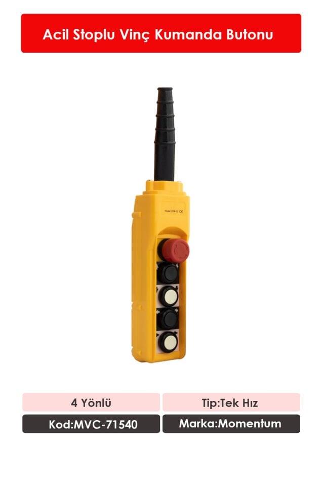 Momentum Vinç Kumanda Butonu Tek Hız 4 Yön Acil Stoplu MVC-71540