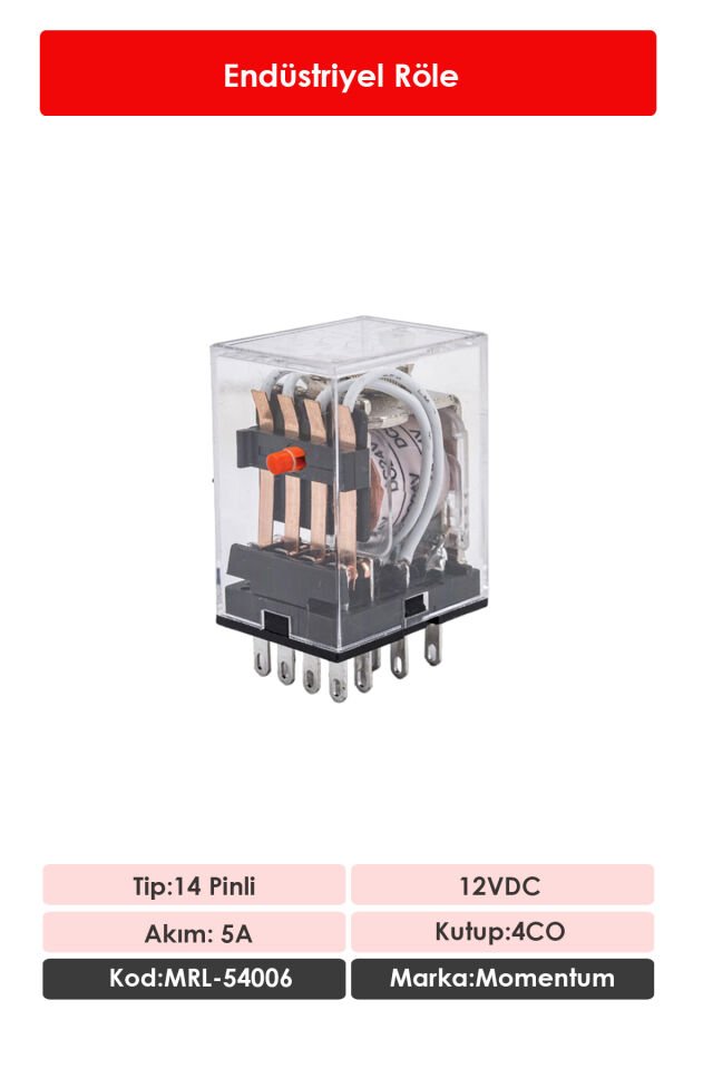 Momentum Röle 4 Kontak 14 Pin 5A Bobin:12VDC MRL-54006