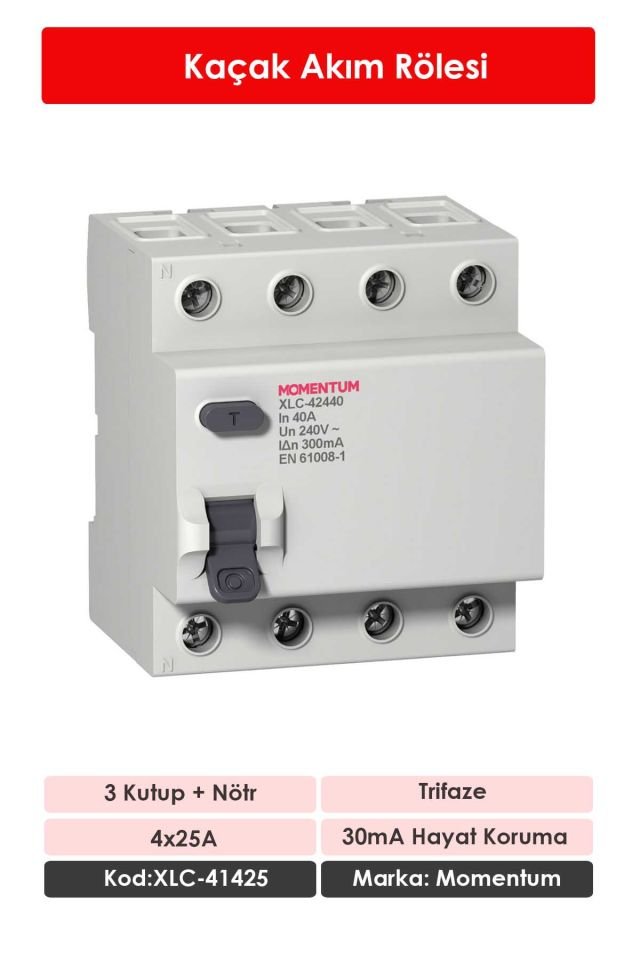 Momentum Kaçak Akım Rölesi 30mA 4x25A XLC-41425