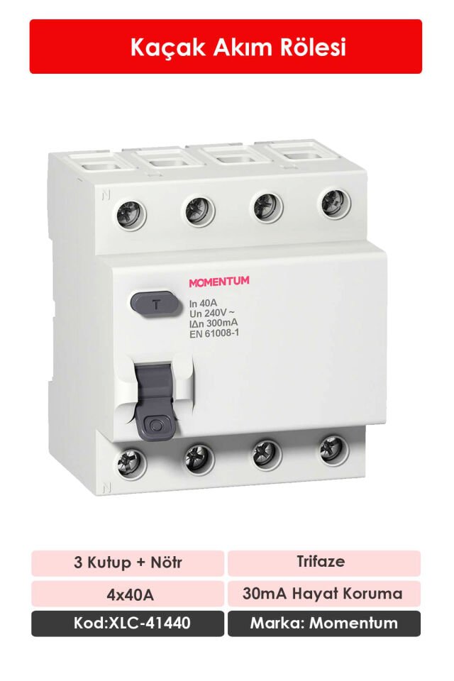 Momentum Kaçak Akım Rölesi 30mA 4x40A XLC-41440